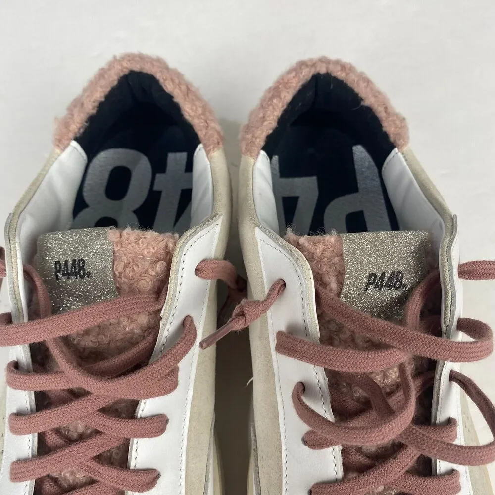 P448 John Pink and White Faux Shearling Trim Women’s Sneakers Size‎ European 41